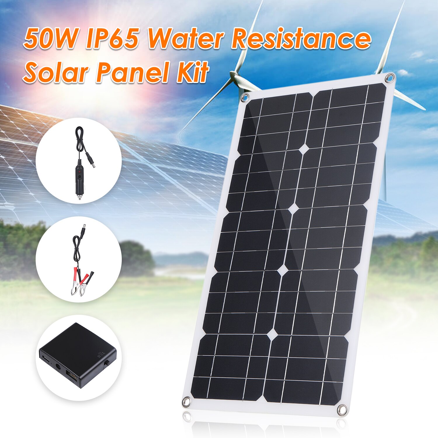 50w solpanel usb 12v monokrystallinsk celle  +10-50a soloplader controller til batteri mobiltelefon oplader med batteriklip: 50w solpaneler