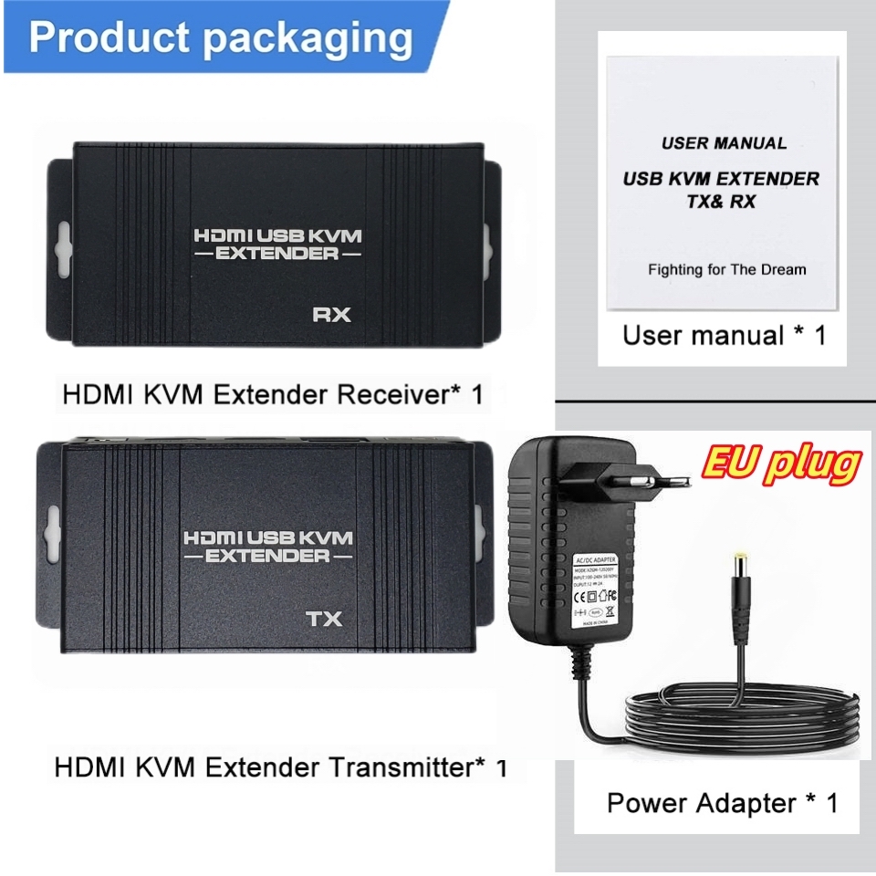 60M HDMI KVM Extender HDMI Extender with USB KVM Control RJ45 60m over IP Cat6 POC Mouse Transmitter Receiver for PC Computer