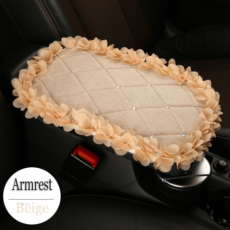 Lederen Auto Armsteun Pad Universele Auto Armleuningen Car Center Console Arm Rest Zetel Doos Pad Voertuig Beschermende Auto styling: Lace-beige
