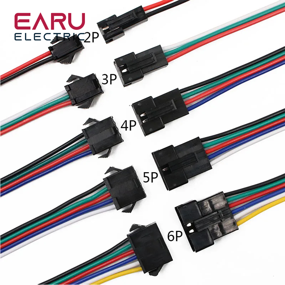Conector de cable JST SM 2P 3P 4P 5P 6P, 10 pares de 15cm, conector de cable macho a hembra, tiras LED, conectores de controlador de lámpara, adaptador rápido