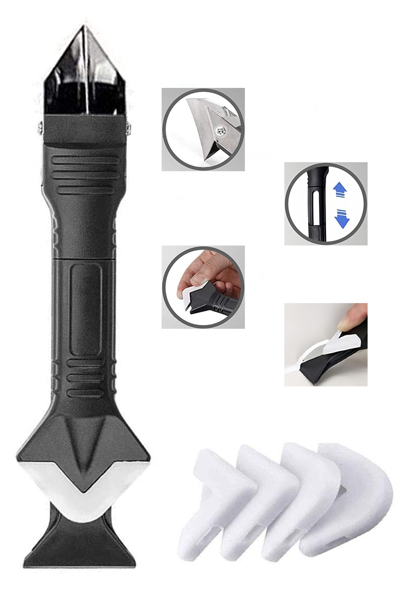 Strumento per calafataggio in silicone Strumento per raschietto multifunzione 5 in 1 Strumento per rimozione malta e mastice per lavandino della finestra del pavimento della cucina del bagno