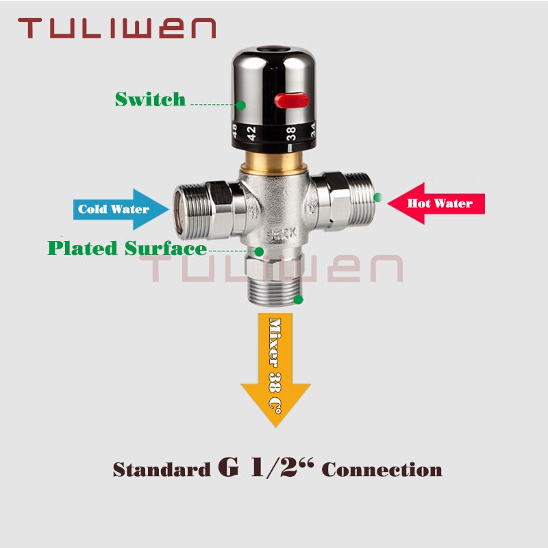 Solid Copper 3-Way Thermostatic Mixing Valve 3/4 Inch Solar Water Heater Valve Regulating Temperature Control Valve