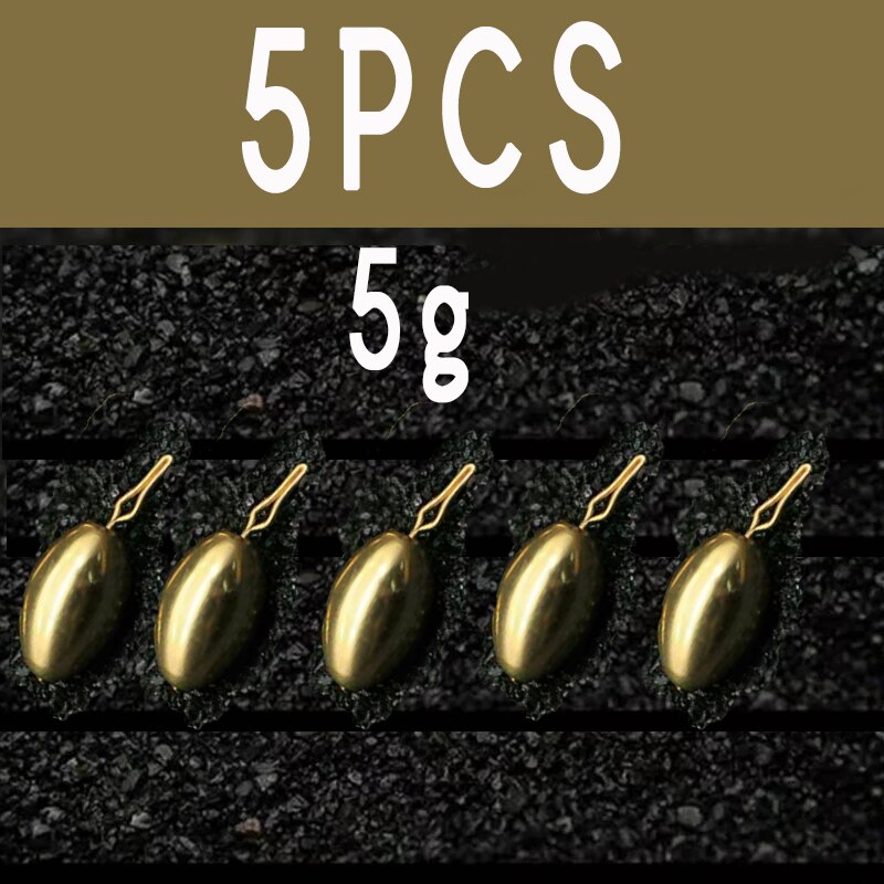 JIGEECARP 5pcs Fishing Bullet Weights Stainless Brass Slip Sinker For Hook Lure Texas Rig Non-Lead Brass Weight Sinker Accessory: 5g 5pcs