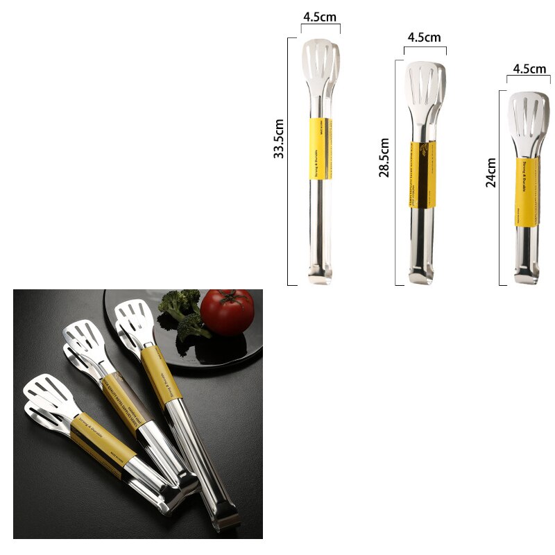 Mattång i rostfritt stål guld sliver köksredskap buffé matlagningsverktyg bbq clips bröd biff tång klämma kökstillbehör: Sliver 3 delar set