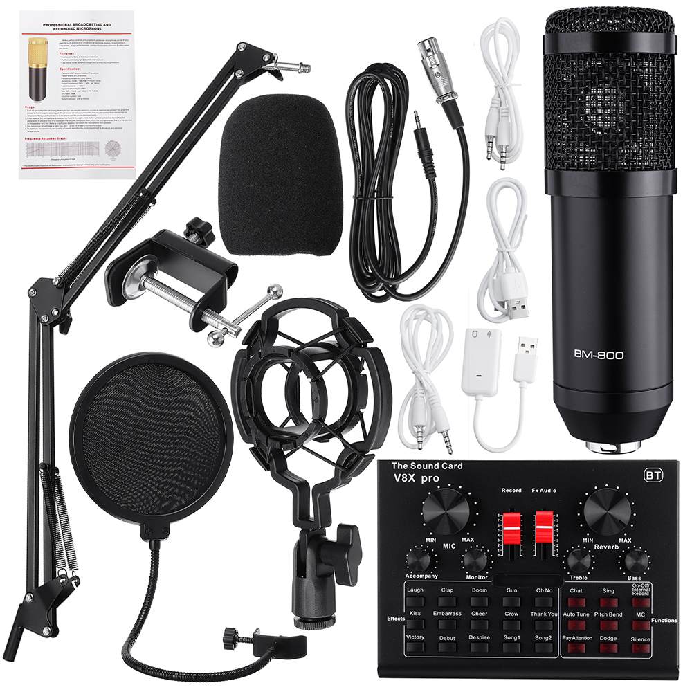 Professionele Microfone Bm 800 Karaoke Microfoon Condensator Microfoon Kits Bundel Microfoon Voor Computer Studio Recording: black