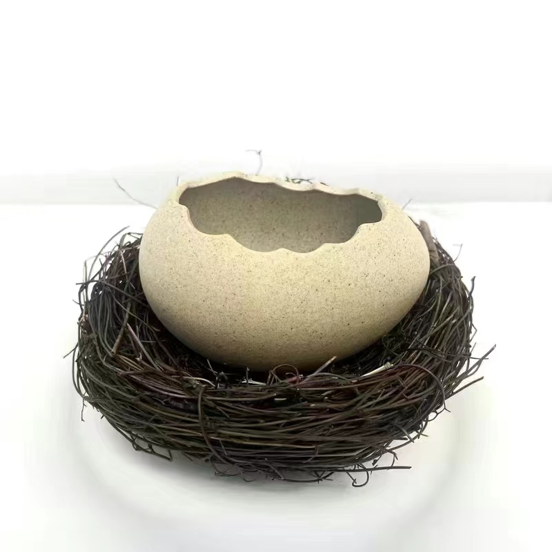 Bird's Nest Broken Eggshell Cup Ceramics Dessert Bowl For Steamed Egg Bowls Restaurant Decor Display: Dark Khaki