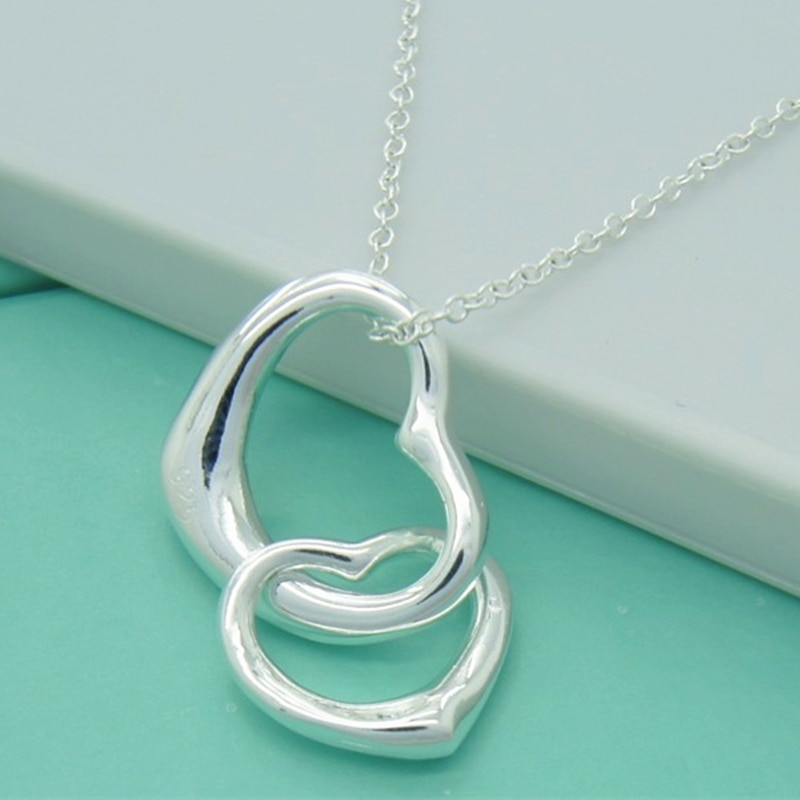 925 sterling sølv halskæde dobbelt hjerte vedhæng halskæde sølv kæde kvinde bryllup smykker