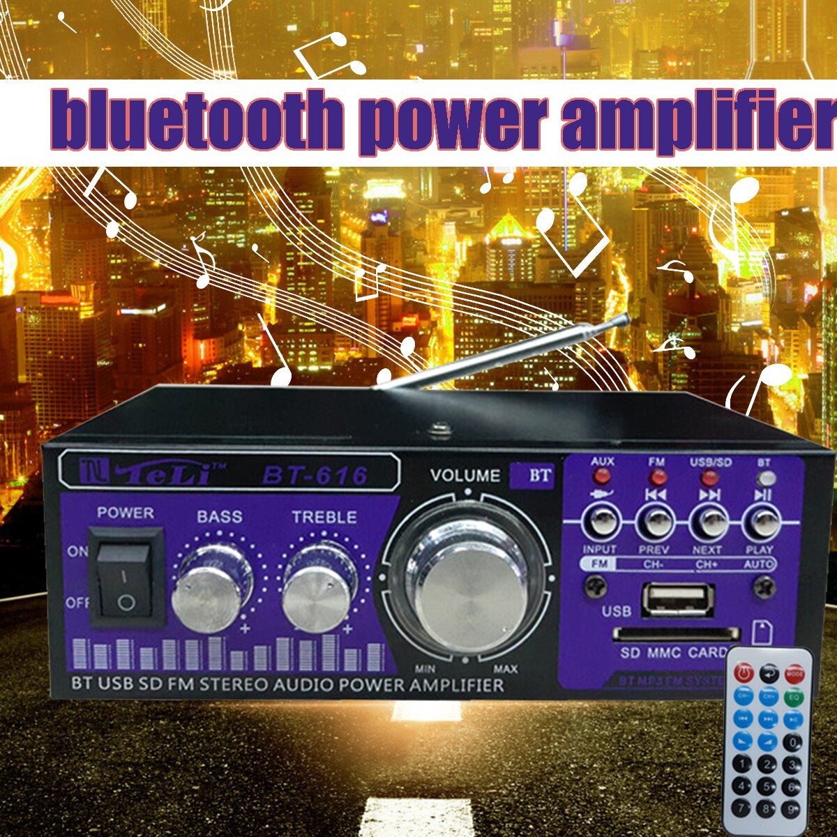 12/220V 200W Home bluetooth Audio Amplifier Digital Power Amplifier 2CH Stereo HiFI Auto Tuning Car Subwoofer With Remote