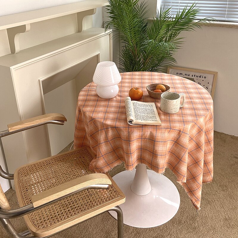INS Plaid Tablecloth Cotton Linen Dust Proof Fresh Checkered Table Cloth Photo Props Background Home Dining Table Decor Cover