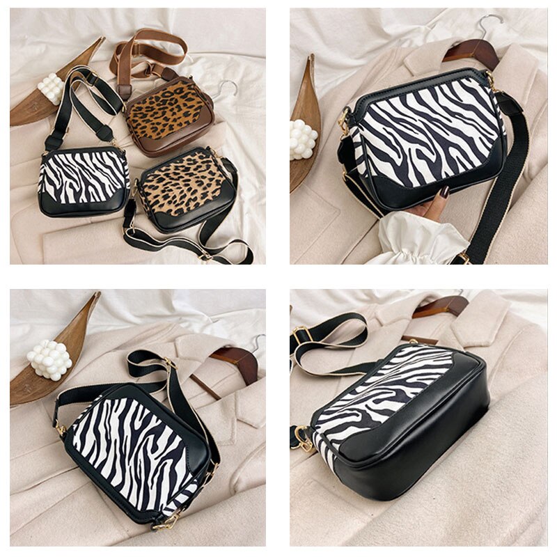Vintage Luipaard Pu Lederen Schoudertassen Voor Vrouwen Winter Trend Streep Kleine Crossbody Bag Branded Vrouwelijke Handtassen