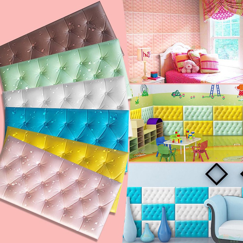 Anti-collision auto-adhésif tatami mur tête de lit doux 3D autocollant mural fond décor enfants chambre crash dos coussin