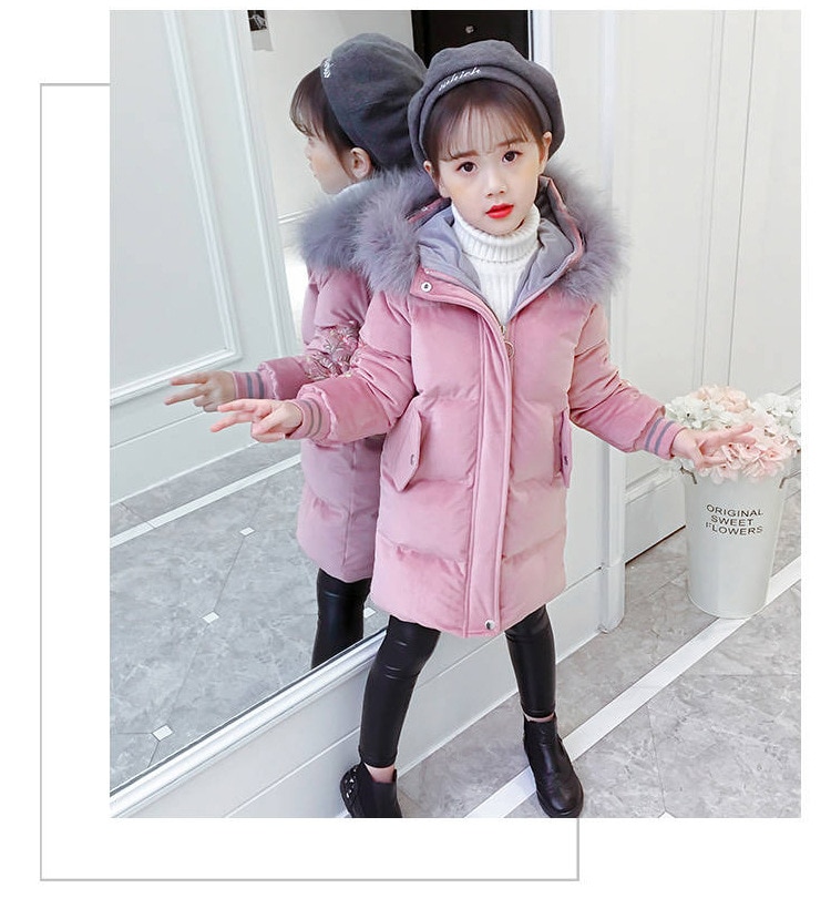 Winter Tieners Meisjes Bovenkleding Jas Kinderen Dikke Kleding Kids Hooded Donsjack Kinderen Student Lange Katoenen Jas
