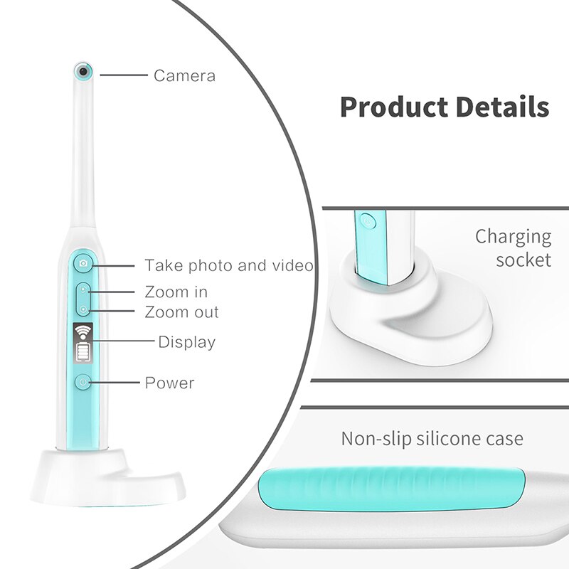 HD Intraoral Endoscoop Met 8 Led verlichting WiFi Draadloze Tandheelkundige Camera Inspectie voor Tandarts Oral Real-time Video Tandheelkundige gereedschap