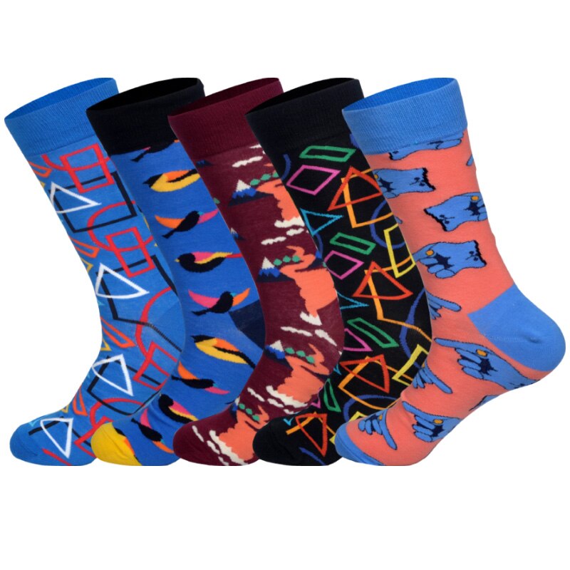 Nedenunder 5 par/parti efteråret ankom skateboarding sokker mænd kunst britishstyle streetwear hip hop calcetines: Lod l