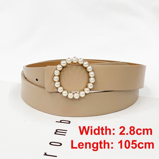 Pearl round pin buckle women simple ladies trend leather belt for women's youth brand belt