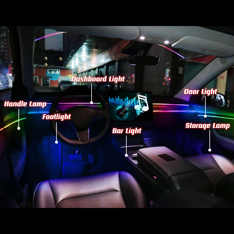 18 in 1 auto omgevingslicht 64 kleuren acrylstrips 110 cm 90 cm 75 cm 35 cm 20 cm volledige kleuren RGB auto-interieur Bluetooth app-bediening
