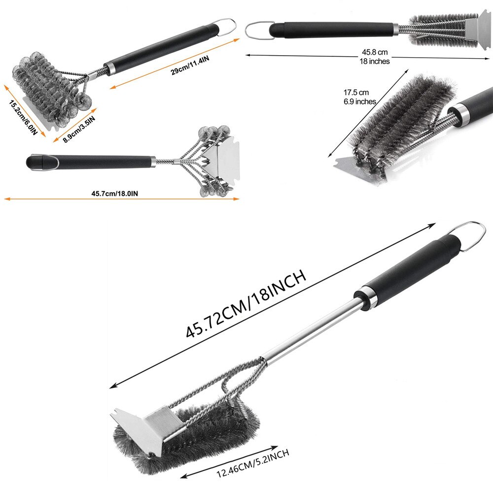 Barbecue Grill Brush Scraper Non-stick Long Handle Stainless Steel Wire BBQ Clean Tool Grills Cleaning Brush Kitchen Accessories