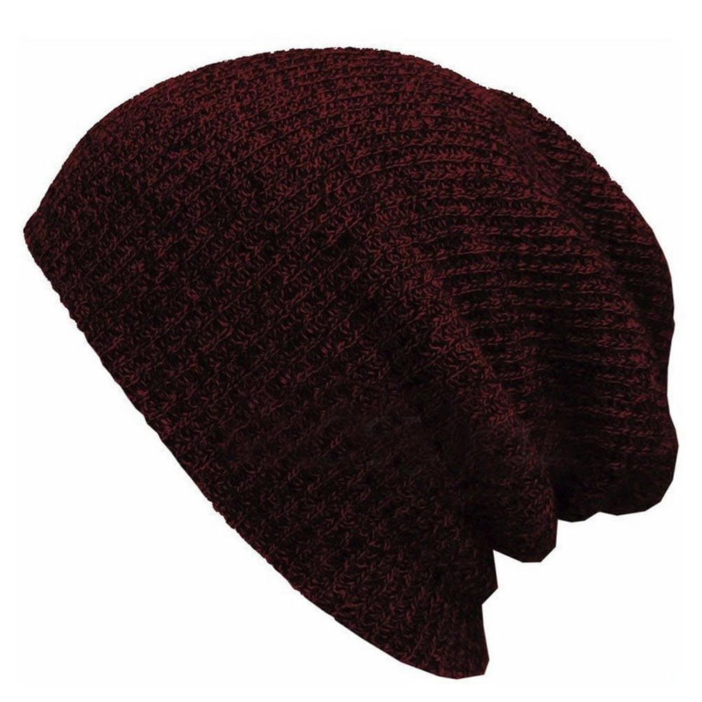Unisex Knit Baggy Beanie Winter Hat Outdoor Skiing Slouchy Chic Knitted Cap EIG88: Wine Red