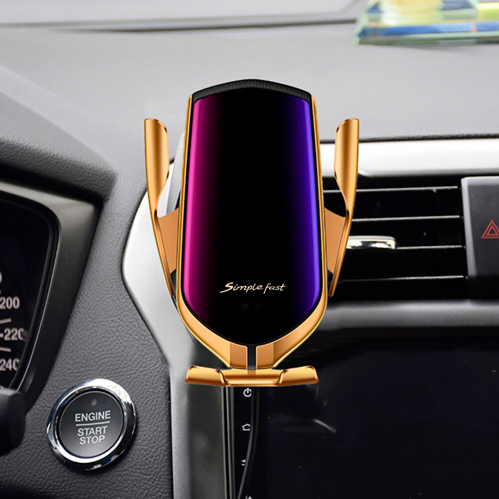 Automatische Spannen 10W Qi Auto Draadloze Oplader Voor iPhone 11 Pro X Xs MAX Infrarood Inductie Snelle Charger Stand auto Telefoon Houder: Air Vent Gold