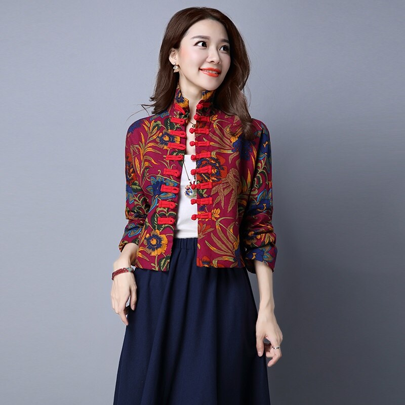 Cheongsam topp mandarin krage dam toppar och blusar orientaliska kina kläder traditionell kinesisk jacka för kvinnor tang kostym