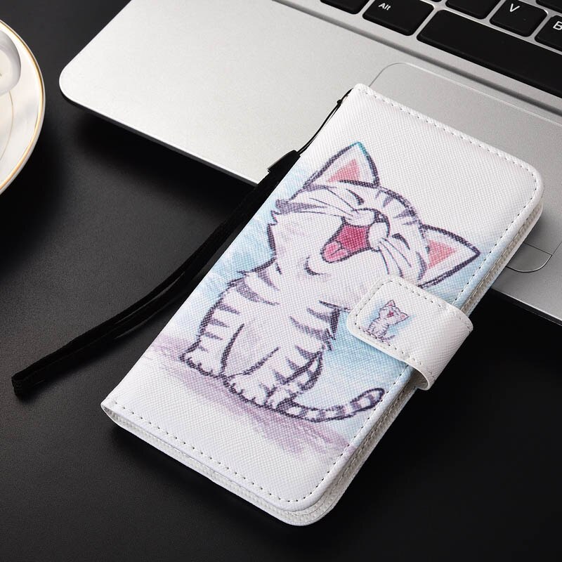 KESIMA para Vertex Impress Luck Funda de cuero PU Cartera de dibujos animados funda de encantadora funda de teléfono móvil: white cat