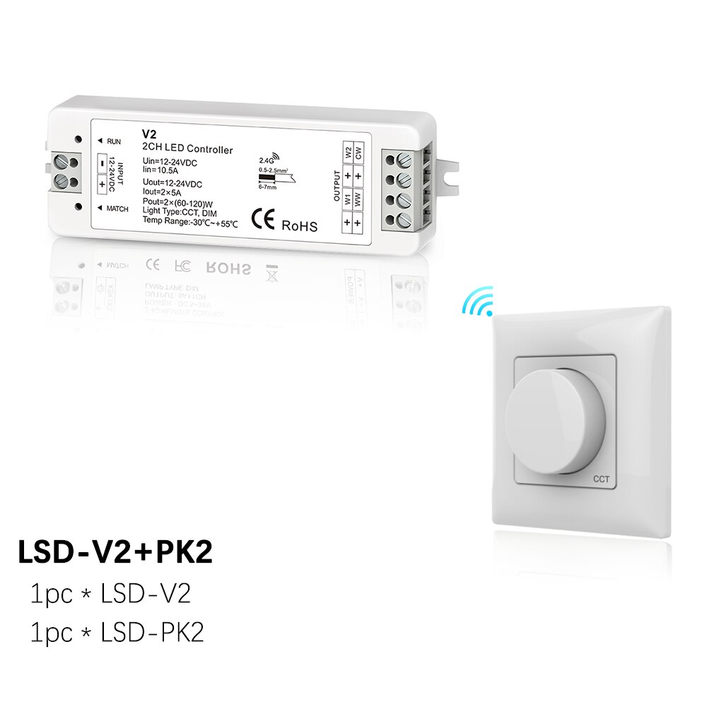 Dc12-24v v3 rgb-kontroller  v1 v2 enfarge cct led dimmer 12v 2.4g rf roterende panel led dimmer for 1 2 3 ch led stripelys: Lsd -v2 og  pk2