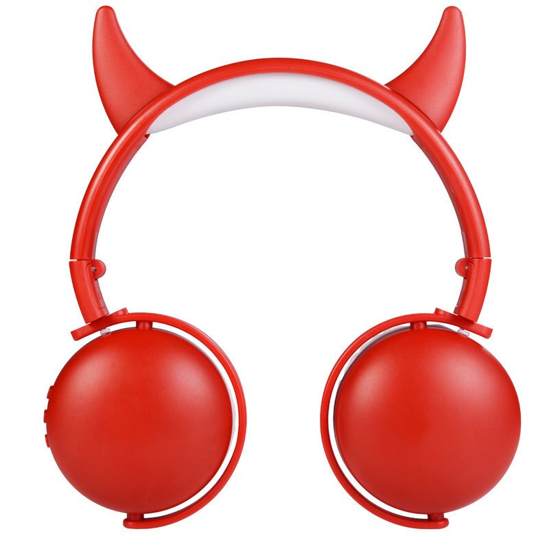 Dessin animé mignon cornes casque Bluetooth casque sans fil casque stéréo pliable Sport écouteur Microphone mains libres enfant enfant: Rouge