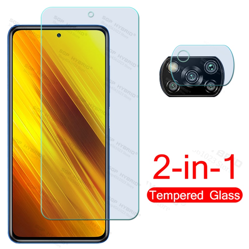 Verre de caméra 2-en-1 pour xiaomi poco x3 nfc protecteur d'écran léger et film d'objectif pour xiaomi mi pocox3 x 3 nfc bouclier blindé verre