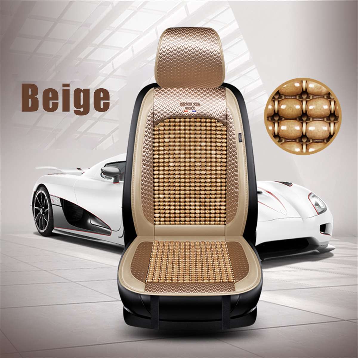 Bil træ perle sædehynde sommer køligt læder bil sæde betræk åndbar håndlavet auto sædeunderlag universel auto tilbehør: Type 2- beige