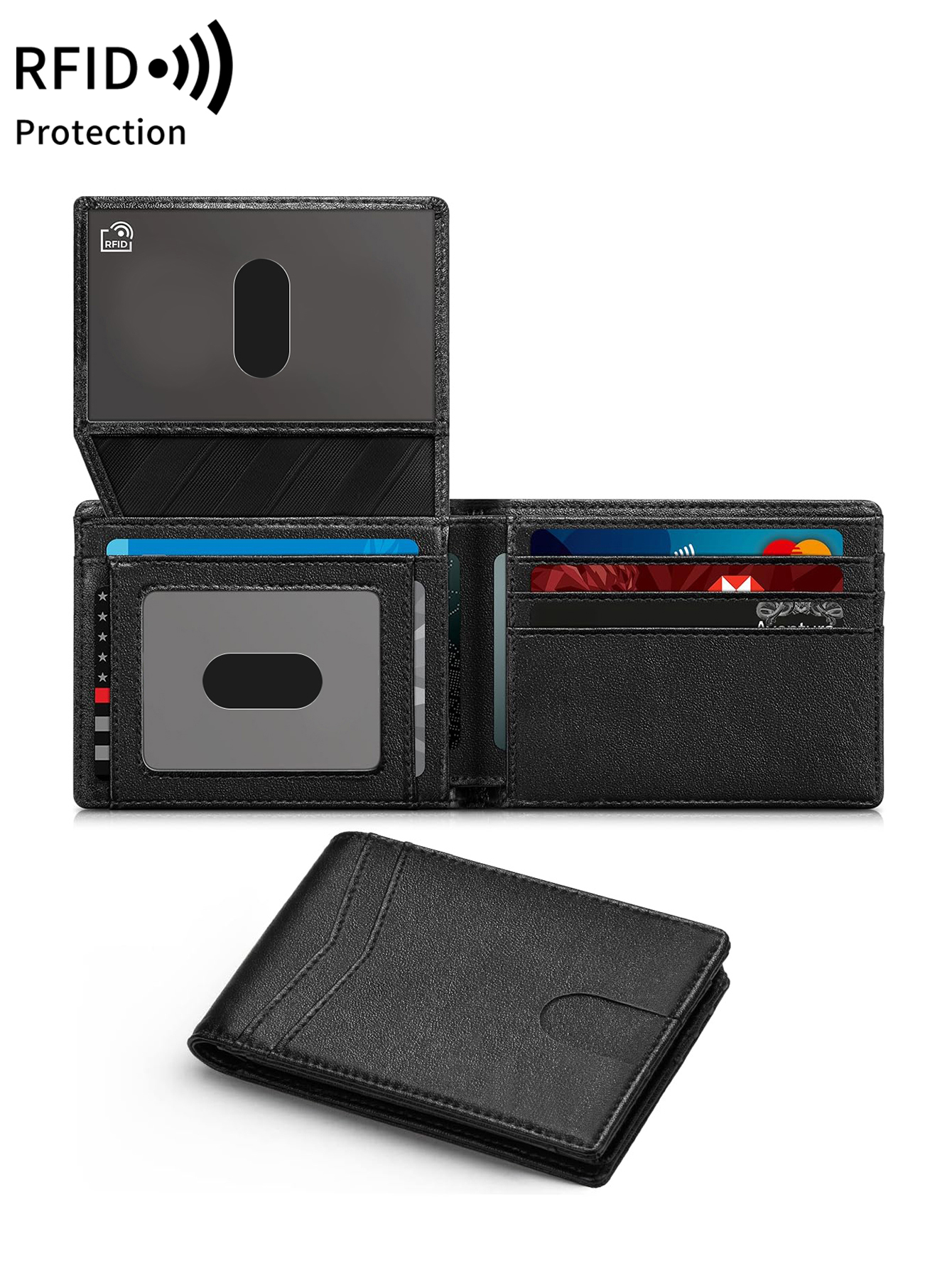 Carbon Fiber Minimalist Ultra-thin Trifold Wallet RFID Men's Wallet with ID Window and 13 Card Slots Coin Purse Card Holder: Light Grey