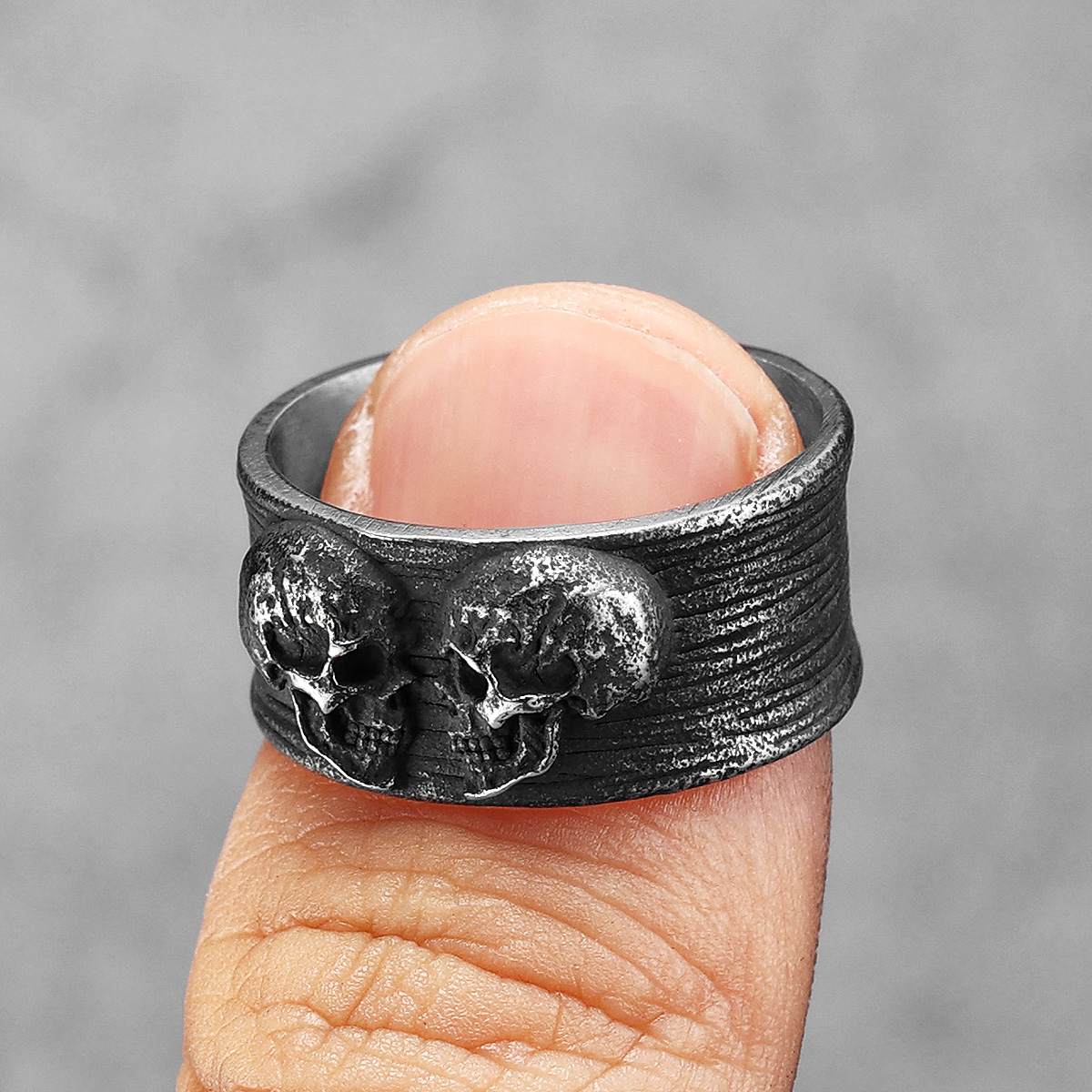Anillos de pareja de calaveras gemelas para hombre, joyería de acero inoxidable para mujer, Punk, gótico, Rock, Vintage, negro, accesorios de , al por mayor