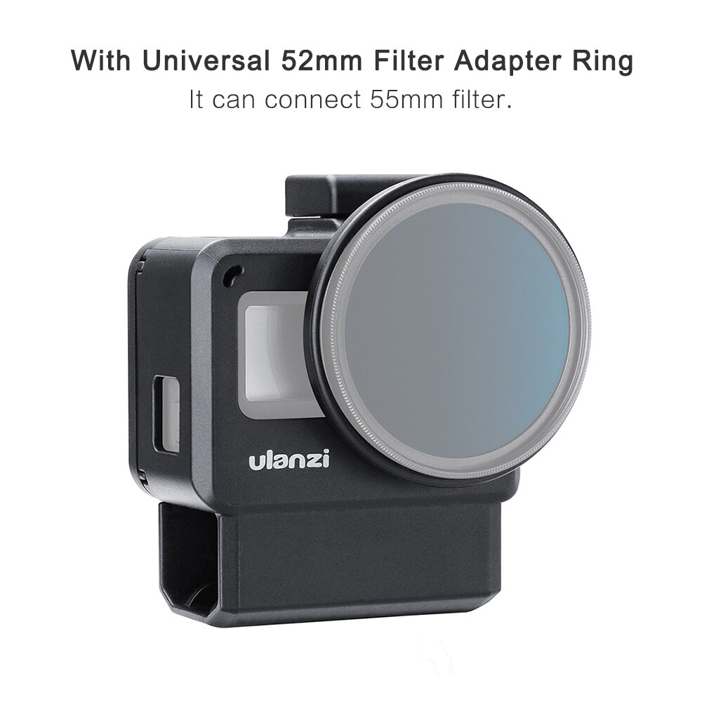Ulanzi V2 Pro Cámara deportiva Cage Vlog caja de protección con 52mm filtro Mic adaptador para GoPro Hero 7 6 5 negro