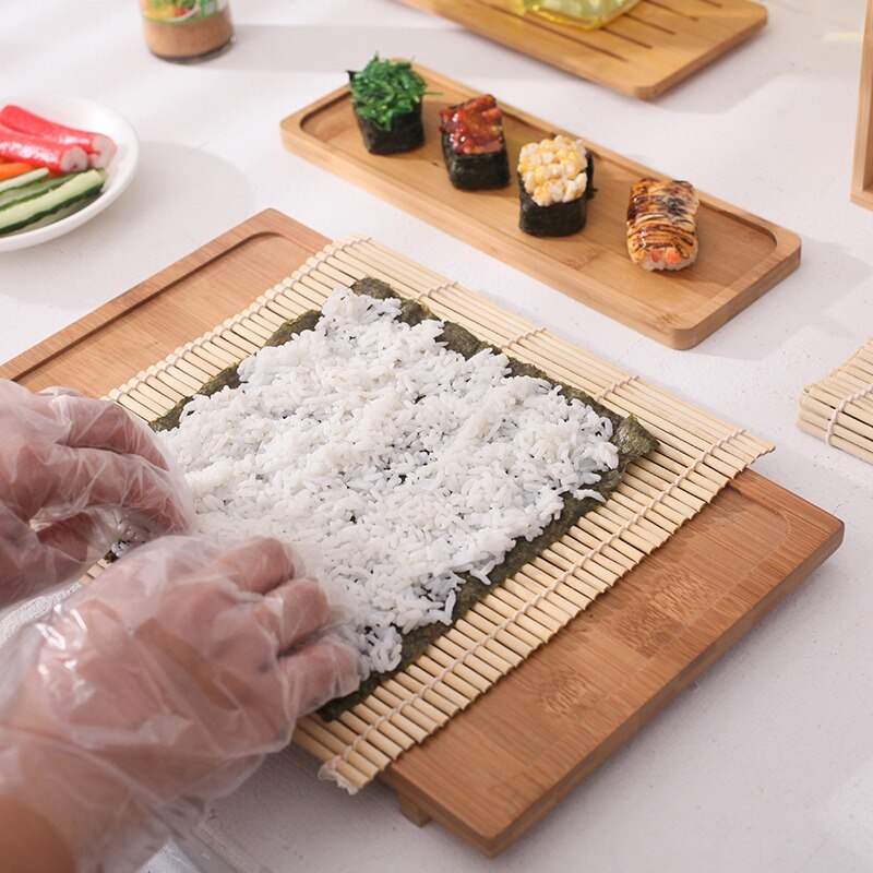 Estera enrollable de bambú para hacer Sushi, rodillo de arroz, rodillo de pollo, accesorios de bricolaje japoneses de cocina