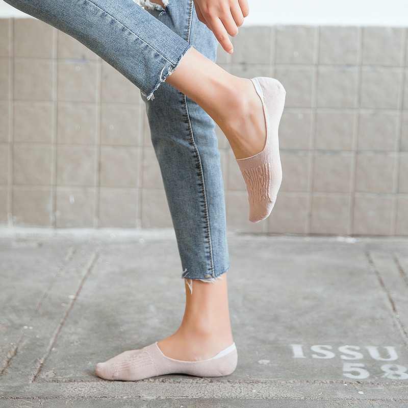 Candy Color Invisible Non-slip Low Cut Socks Women Casual Cotton Breathable Ankle Boat Socks 5Pairs