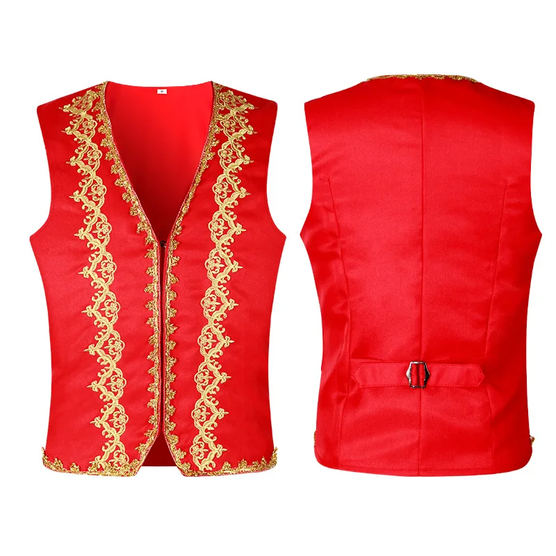V-neck European and American Single Breasted Outer Decorative Coat Vest for Men Costume For Kids Adult: L / Red