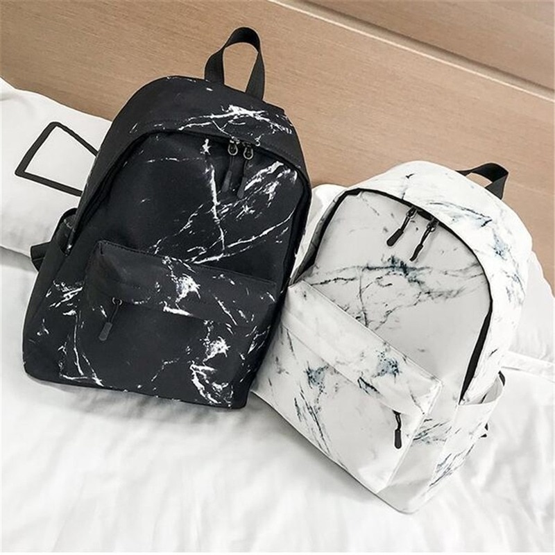 Women Teenager Backpack Boys Girls Marble Stone Print Backpack Rucksack Canvas Shoulder Bag School Backpack Mochila Feminina