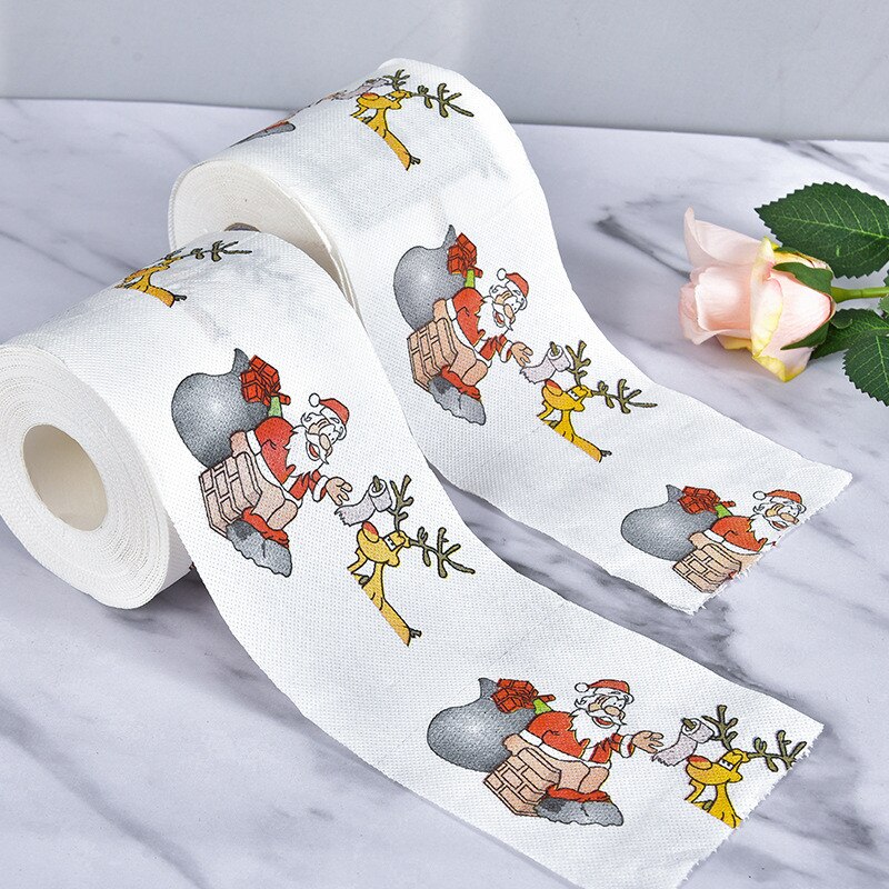 1 rol kerstman vrolijk kerstfeest toiletpapier thuis badkamer tissue rol bedrukt toiletpapier kerst doe-het-zelf cadeaus decoratie: 4