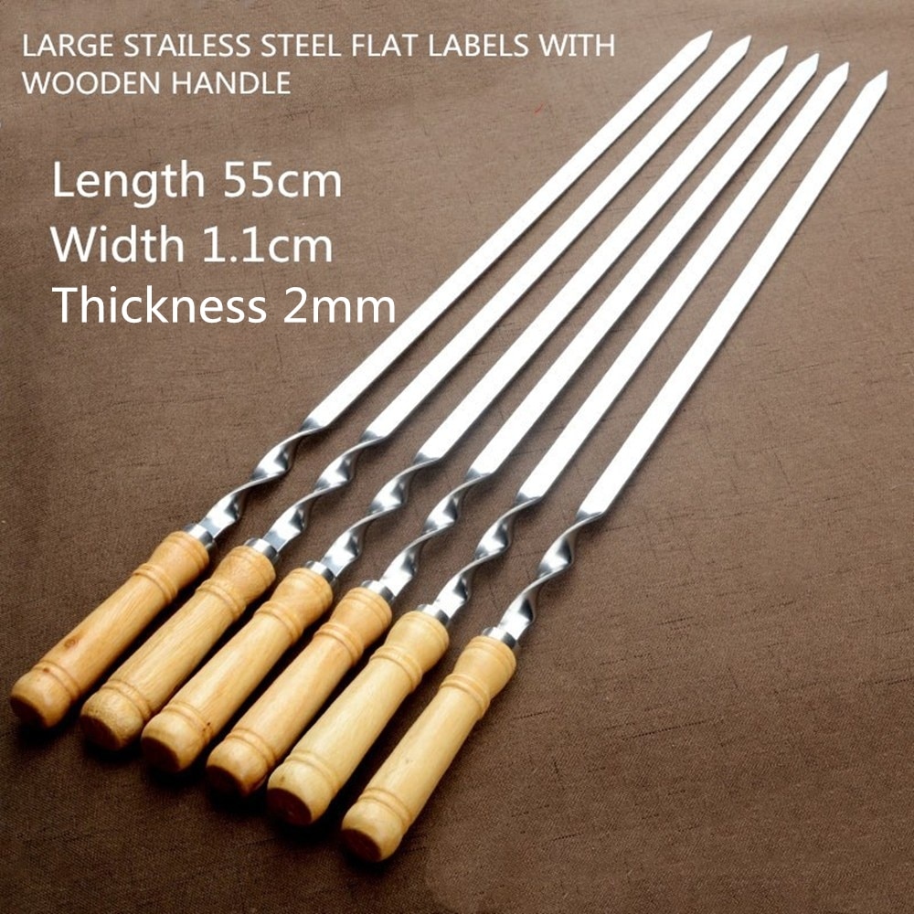 55cm Stainless steel Kabob Skewer Wide Large Wooden Handle BBQ Skewers set Brazilian Heavy Duty Grill BBQ Fork BBQ Tools