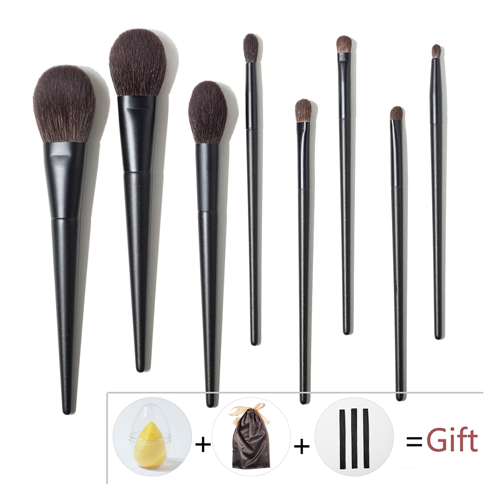 Shinedo 8 stk matt svart sminkebørster sett øyenskygge pudder blush krøll blanding pincel maquiagem
