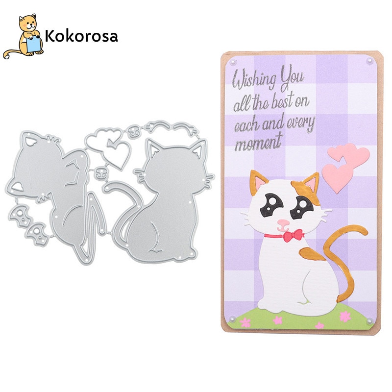 Kokorosa Cat Animal Dies Heart Metal Cutting Dies for Card Making Scrapbooking Embossing Cuts Album Craft for Dies