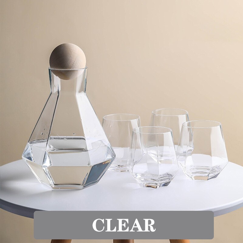 1.4L Geometrical Glass Pitcher with 4 Cups Borosilicate Water Carafe Teapot Tea Kettle Water Jug Drink Dispenser Colorful Clear: clear-1 jug 4 cup
