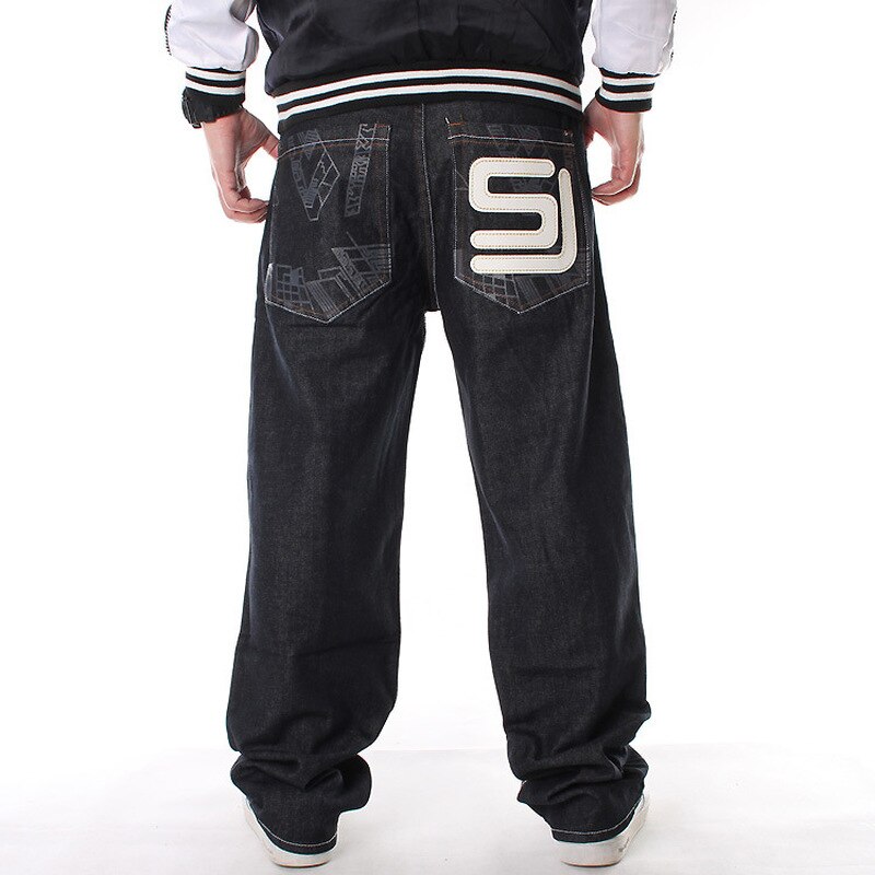 Men's Black Baggy Jeans Hip Hop Skateboard Pants loose Style True HipHop Rap Jeans Boy