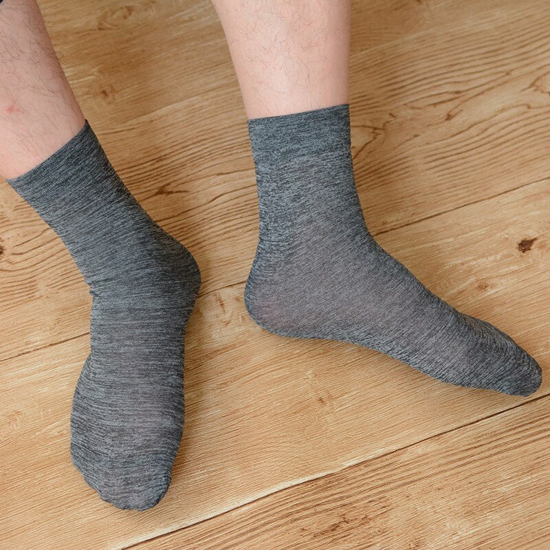 10 Paren/partij Business Heren Zomer Sokken Dunne Zijden Hoge Elastische Nylon Ademend Casual Korte Crew Sokken Mannelijke Koele Sokken: Donkergrijs