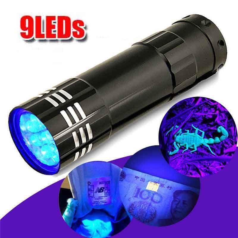 9LED Ultraviolet Lamp 365nm 395nm LED UV Flashlight Ultraviolet Flashlight Torch Light Ultra Violet Flash Light 395nm Blacklight