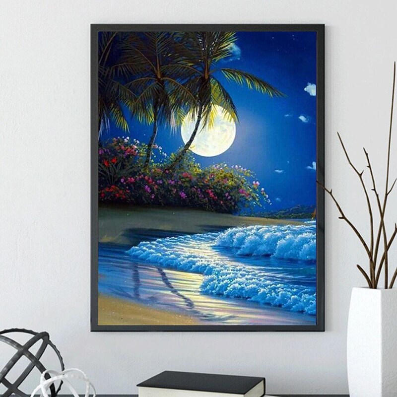 1 Set DIY 5D Diamond Painting Seaside Lighthouse Wall Seaside Night View Artist Home Decoration