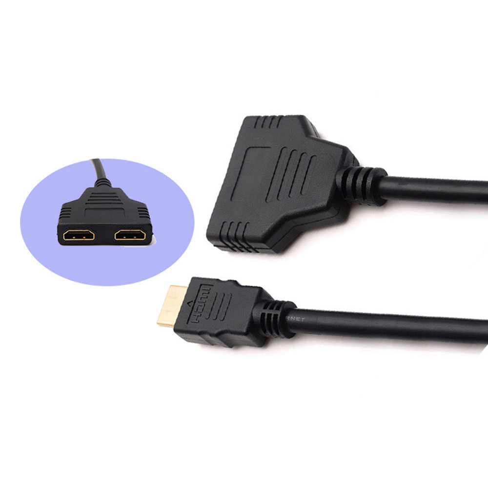 HDMI 2 Dual Port Y Splitter 1080P HDMI v1.4 Male to Double Female Adapter Cable 1 In 2 Out HDMI Converter Connect Cable Cord