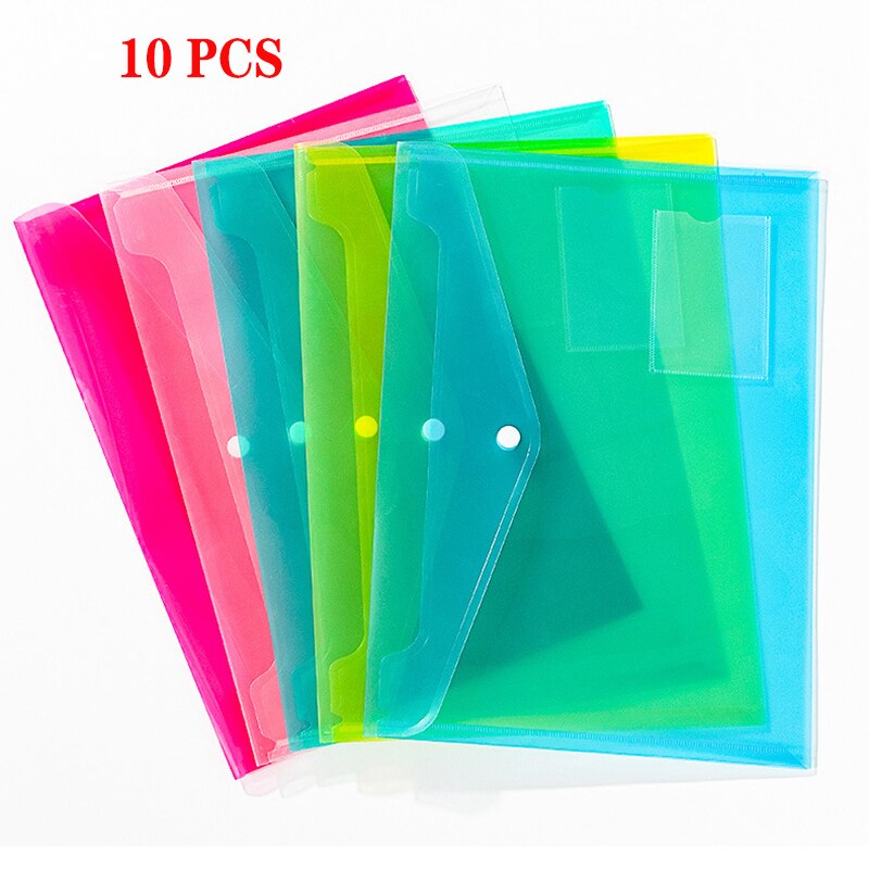 A4 Snap Button File Bag Transparent Color Plastic Office Information Bag File Bag: 10pcs
