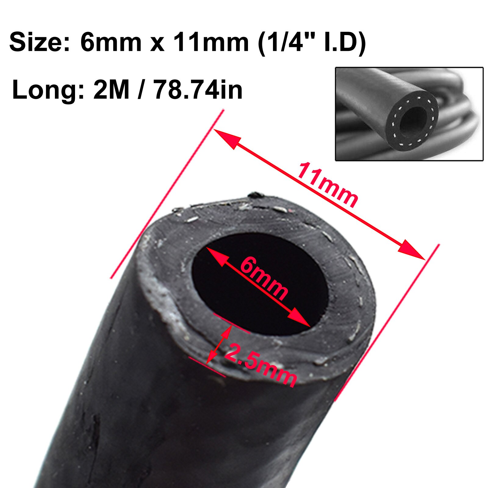 5mm 6mm 8mm 10mm Innen/10mm 11mm 13mm 15mm Außen Durchmesser auto Kraftstoff Schlauch Motor Anti-aging Gummi Luft Vakuum Öl Benzin Schlauch: 6mm x 11mm 2M