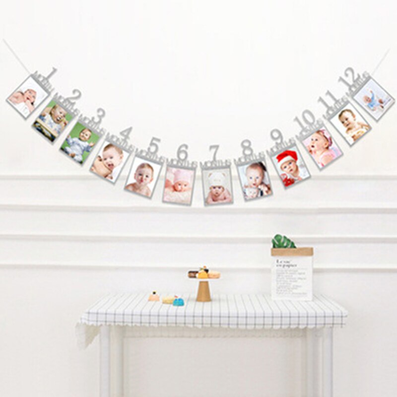 Happy Birthday Photo Frame Banner for Family First Party Decoration Kids Baby Boy Girl My 1st One Year Supplies 12 Month: 6