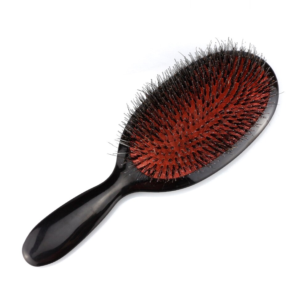 Pure Varkenshaar Paddle Borstel Antistatische Salon Ovale Haar Borstel Met Air Tas Borstels Kam In Zilver en Goud: Black